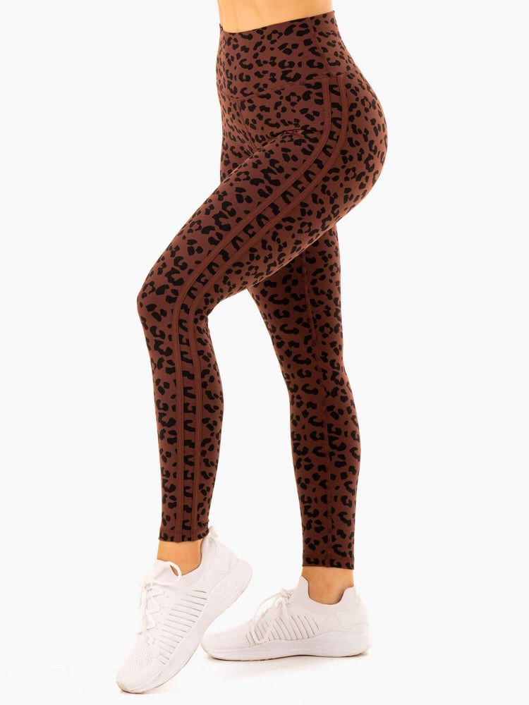 Ryderwear Evolution High Waisted Scrunch Leggings Choklad Leopard | INS-462597