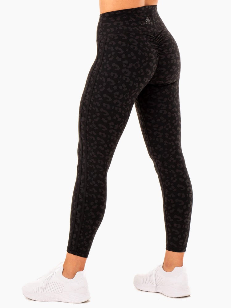 Ryderwear Evolution High Waisted Scrunch Leggings Svarta Leopard | OVR-389167