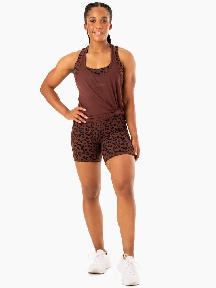 Ryderwear Evolution High Waisted Scrunch Shorts Choklad Leopard | XMJ-263407