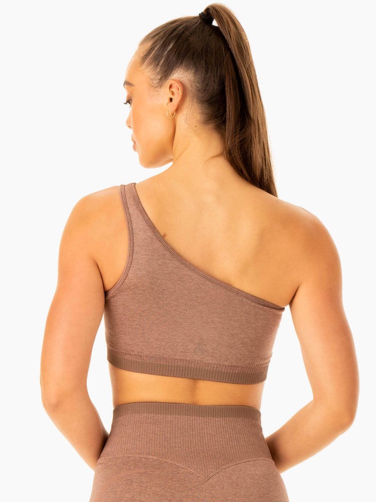 Ryderwear Excel Seamless One Shoulder Sports Bra Mocha Marl | EYR-590642