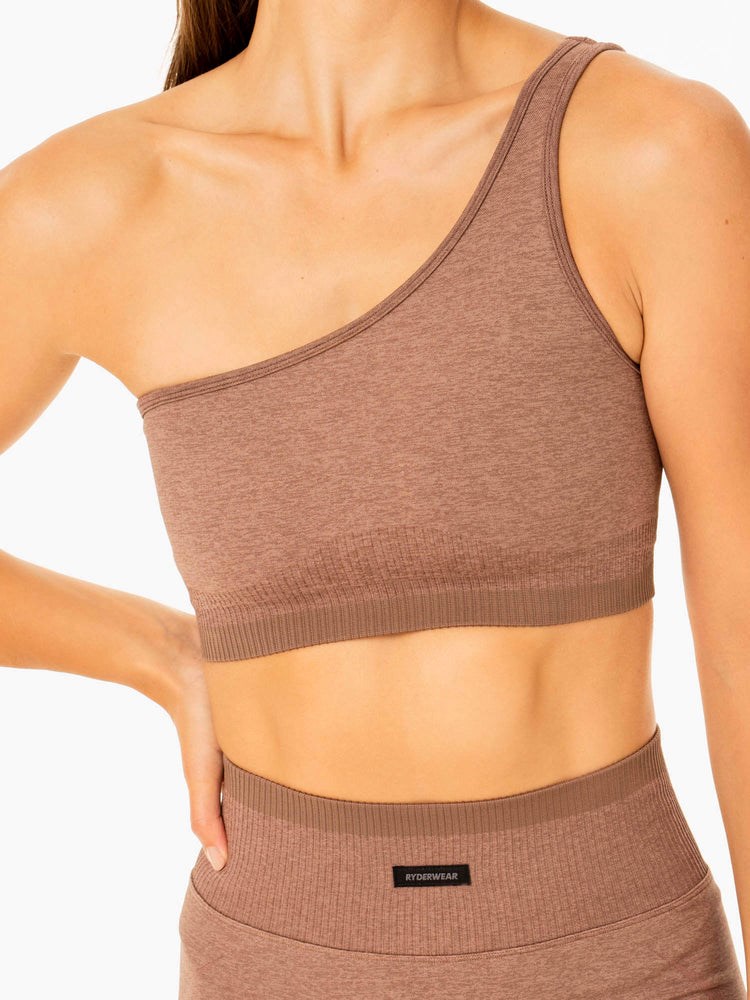 Ryderwear Excel Seamless One Shoulder Sports Bra Mocha Marl | EYR-590642