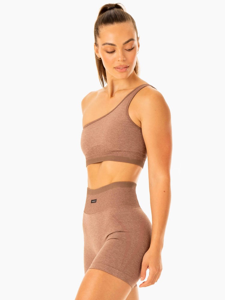 Ryderwear Excel Seamless One Shoulder Sports Bra Mocha Marl | EYR-590642