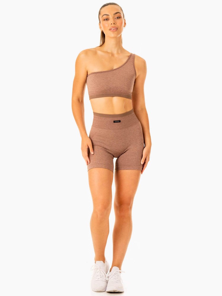 Ryderwear Excel Seamless One Shoulder Sports Bra Mocha Marl | EYR-590642