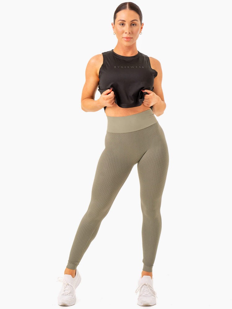 Ryderwear Honeycomb Scrunch Seamless Leggings Khaki | LCE-058293