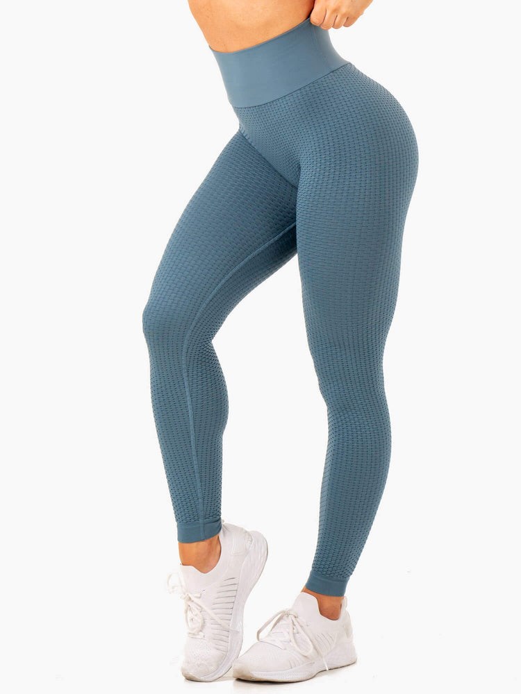 Ryderwear Honeycomb Scrunch Seamless Leggings Blå | YEB-931564