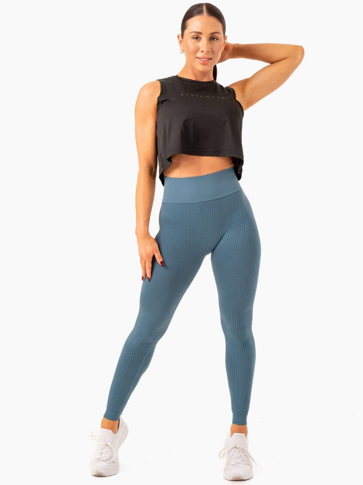 Ryderwear Honeycomb Scrunch Seamless Leggings Blå | YEB-931564