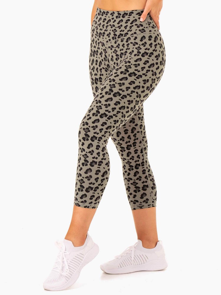 Ryderwear Hybrid 7/8 Leggings Khaki Leopard | JCT-694157