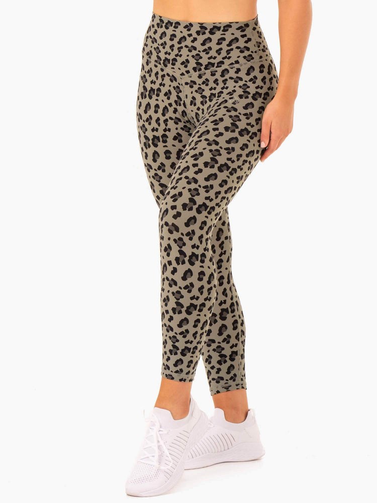 Ryderwear Hybrid Full Length Leggings Khaki Leopard | FQC-674150