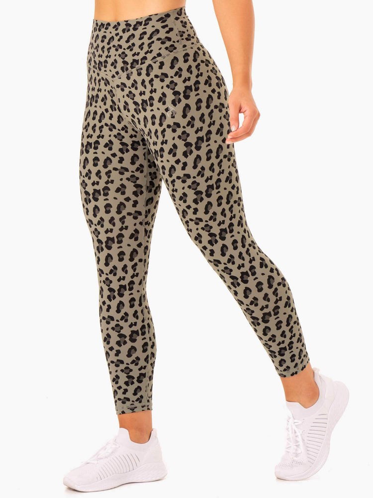 Ryderwear Hybrid Full Length Leggings Khaki Leopard | FQC-674150