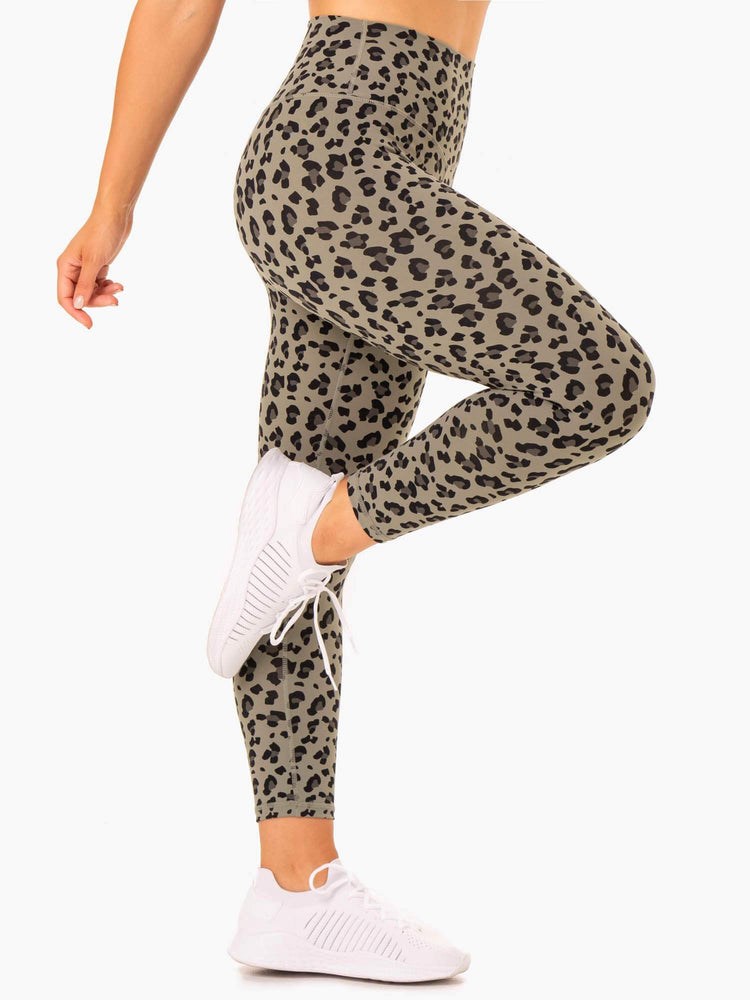 Ryderwear Hybrid Full Length Leggings Khaki Leopard | FQC-674150