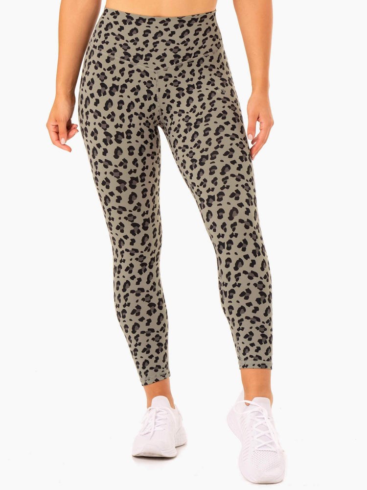 Ryderwear Hybrid Full Length Leggings Khaki Leopard | FQC-674150