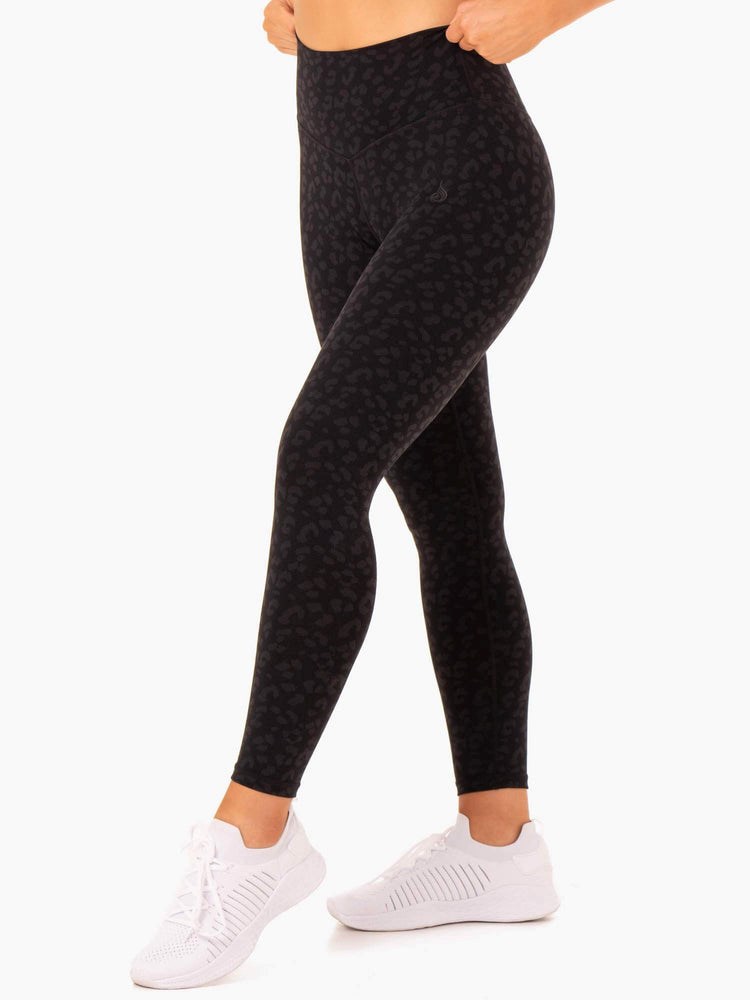 Ryderwear Hybrid Full Length Leggings Svarta Leopard | YMJ-970825