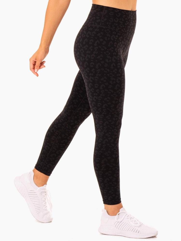 Ryderwear Hybrid Full Length Leggings Svarta Leopard | YMJ-970825