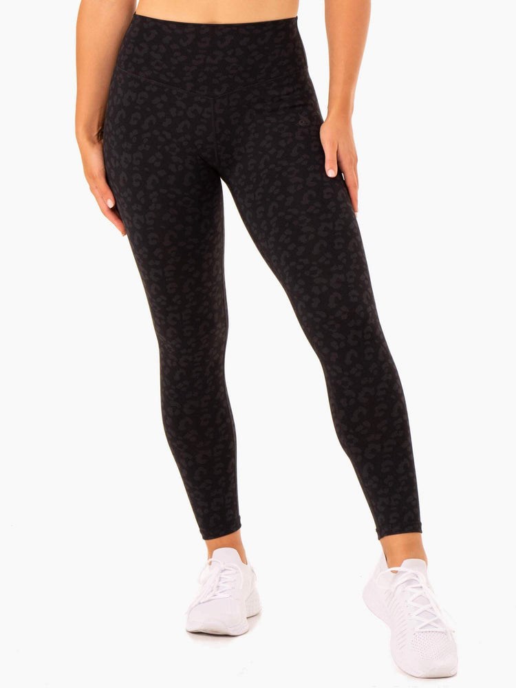 Ryderwear Hybrid Full Length Leggings Svarta Leopard | YMJ-970825