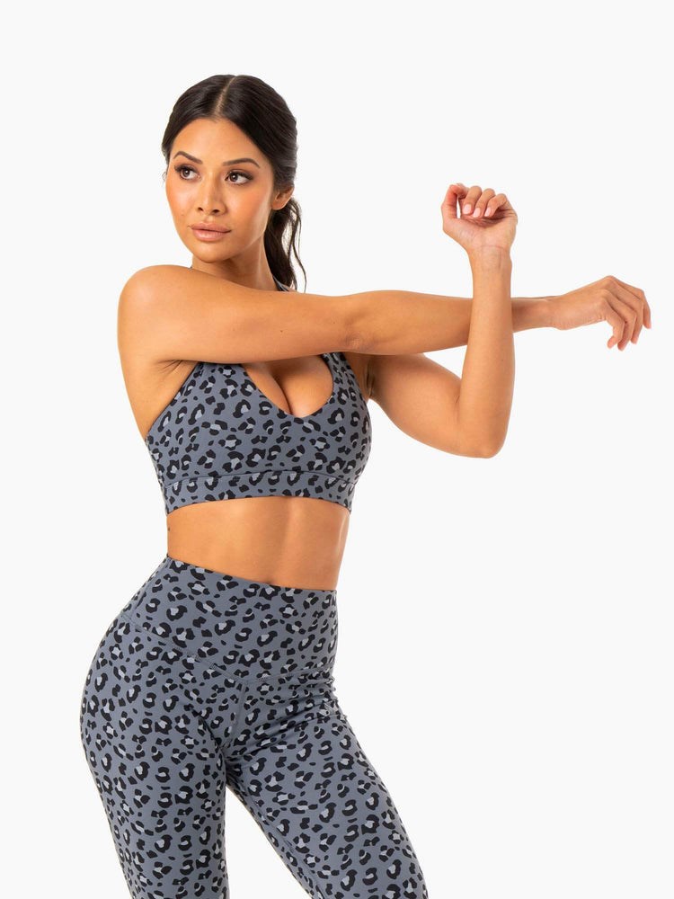 Ryderwear Hybrid Halter Sports Bra Blå Leopard | LBH-670894