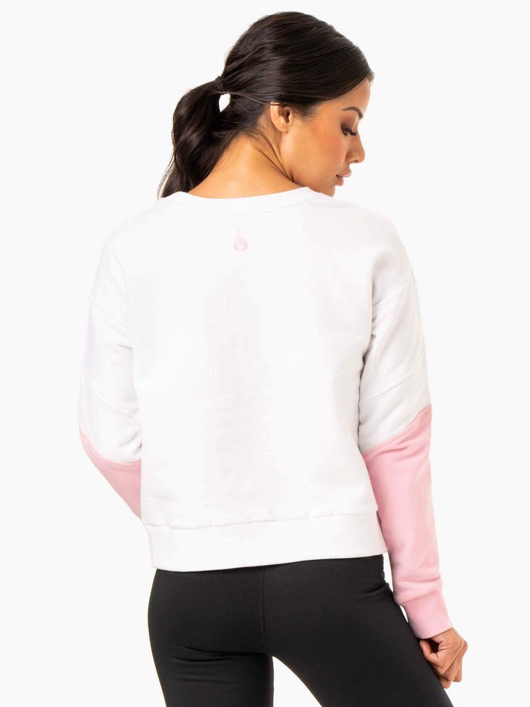 Ryderwear Hybrid Pullover Jumper White/Pink | LQN-853912