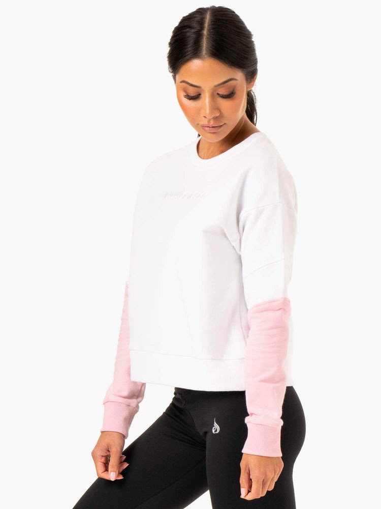 Ryderwear Hybrid Pullover Jumper White/Pink | LQN-853912