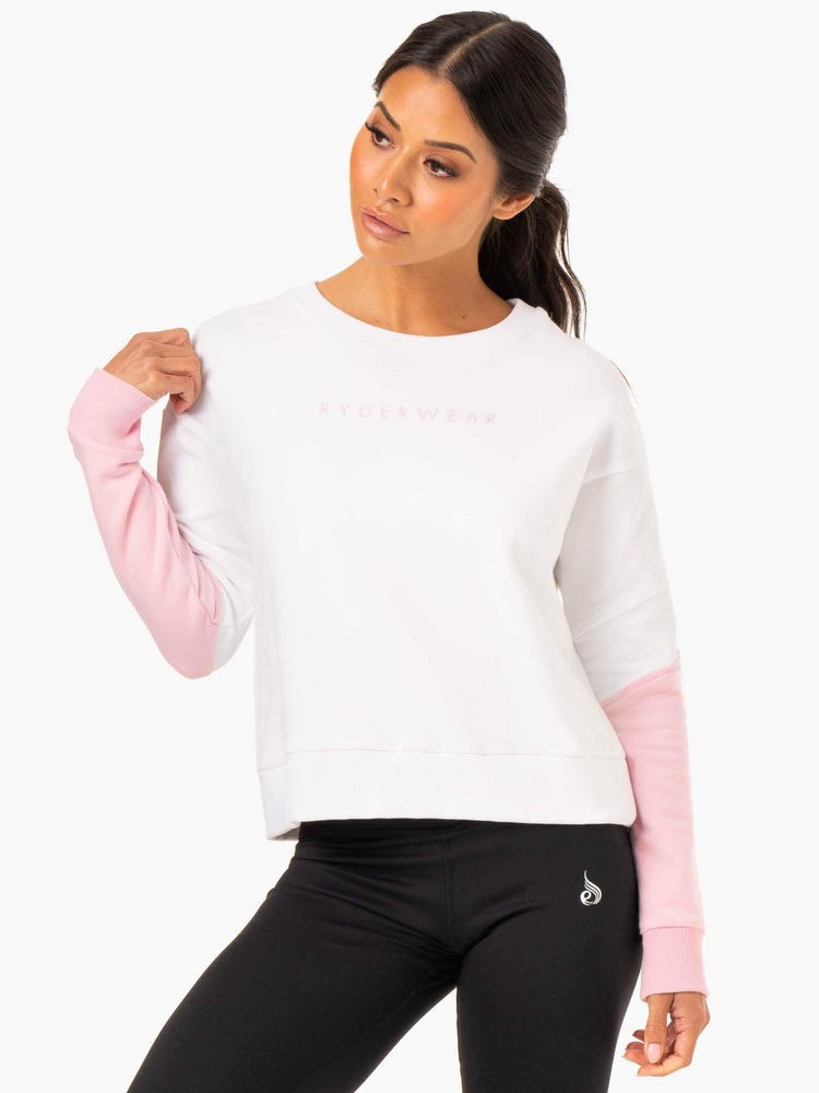 Ryderwear Hybrid Pullover Jumper White/Pink | LQN-853912