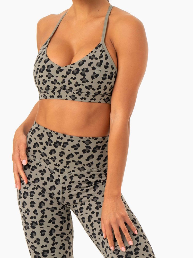 Ryderwear Hybrid Sports Bra Khaki Leopard | HUG-842560