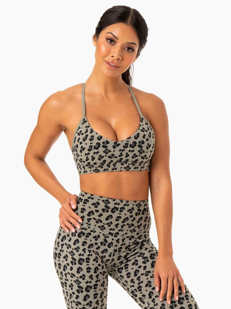 Ryderwear Hybrid Sports Bra Khaki Leopard | HUG-842560