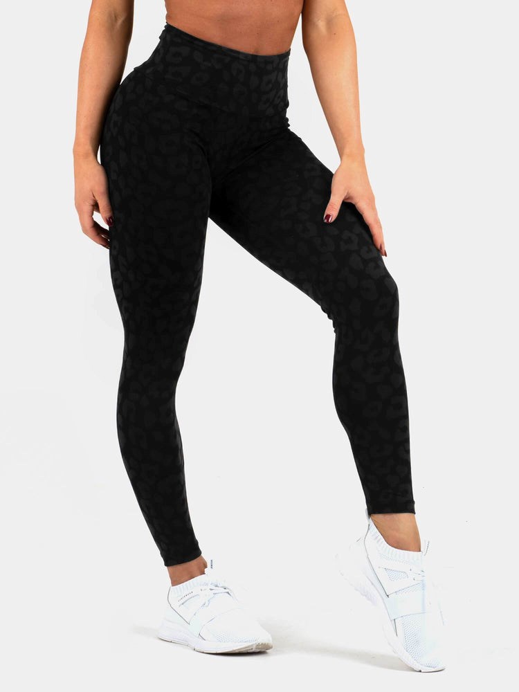 Ryderwear Instinct Scrunch Bum Leggings Leopard Svarta | DLF-421367