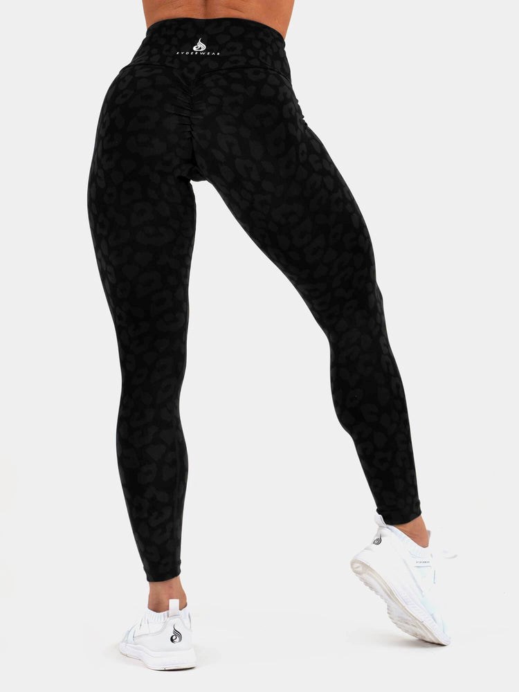 Ryderwear Instinct Scrunch Bum Leggings Leopard Svarta | DLF-421367