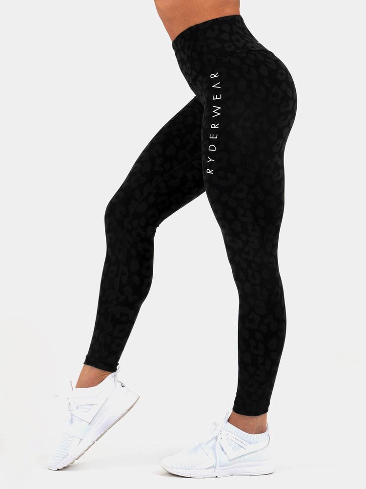 Ryderwear Instinct Scrunch Bum Leggings Leopard Svarta | DLF-421367