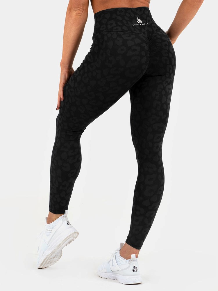 Ryderwear Instinct Scrunch Bum Leggings Leopard Svarta | DLF-421367