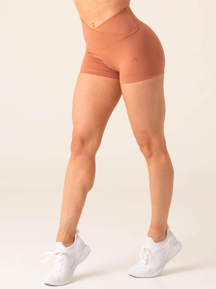 Ryderwear Momentum Cross Over Scrunch Booty Shorts Clay | PNB-879154