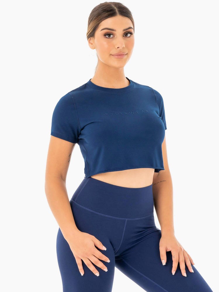 Ryderwear Motion Cropped T-Shirt Marinblå | FQP-614923