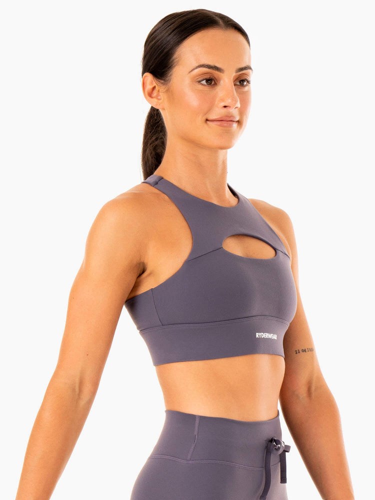 Ryderwear Replay Cut Out Sports Bra Charcoal | QBL-937158