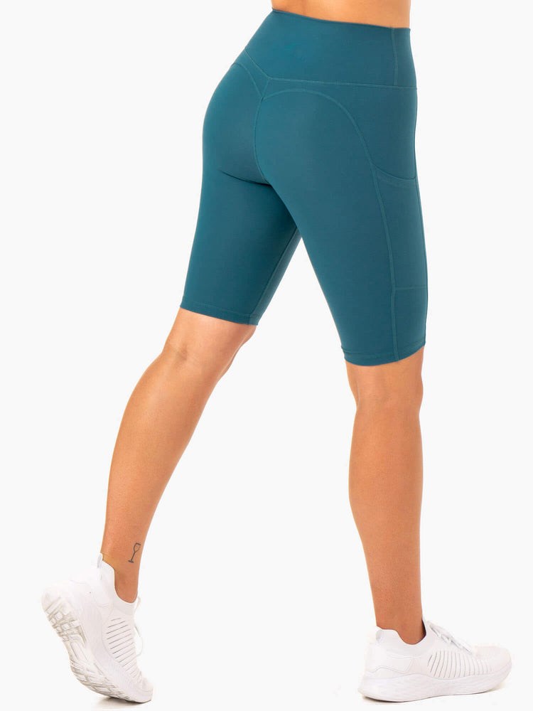 Ryderwear Reset High Waisted Pocket Bike Shorts Teal | EGD-376528