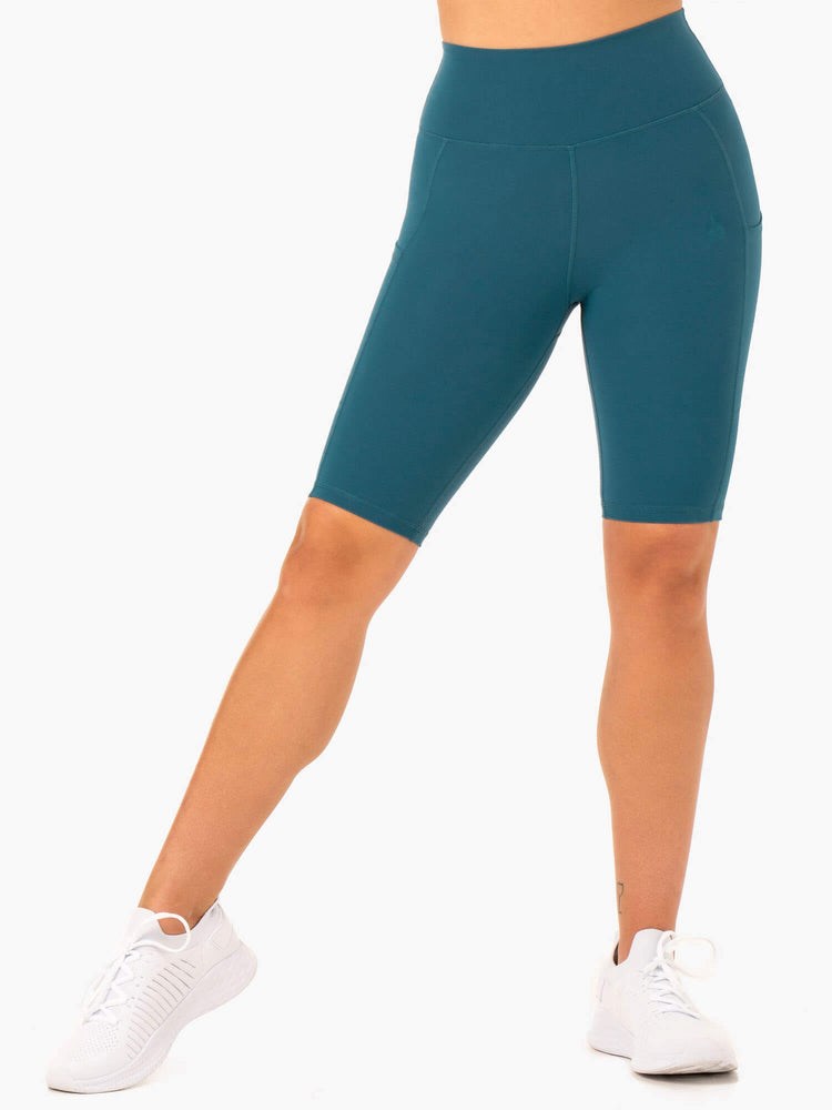 Ryderwear Reset High Waisted Pocket Bike Shorts Teal | EGD-376528