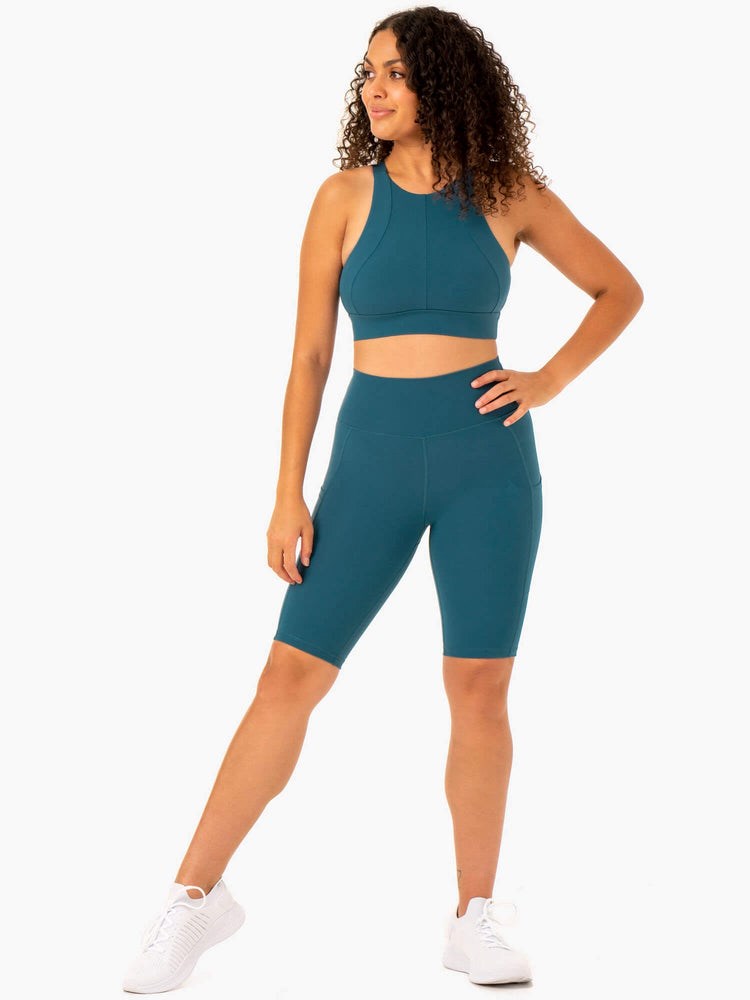 Ryderwear Reset High Waisted Pocket Bike Shorts Teal | EGD-376528