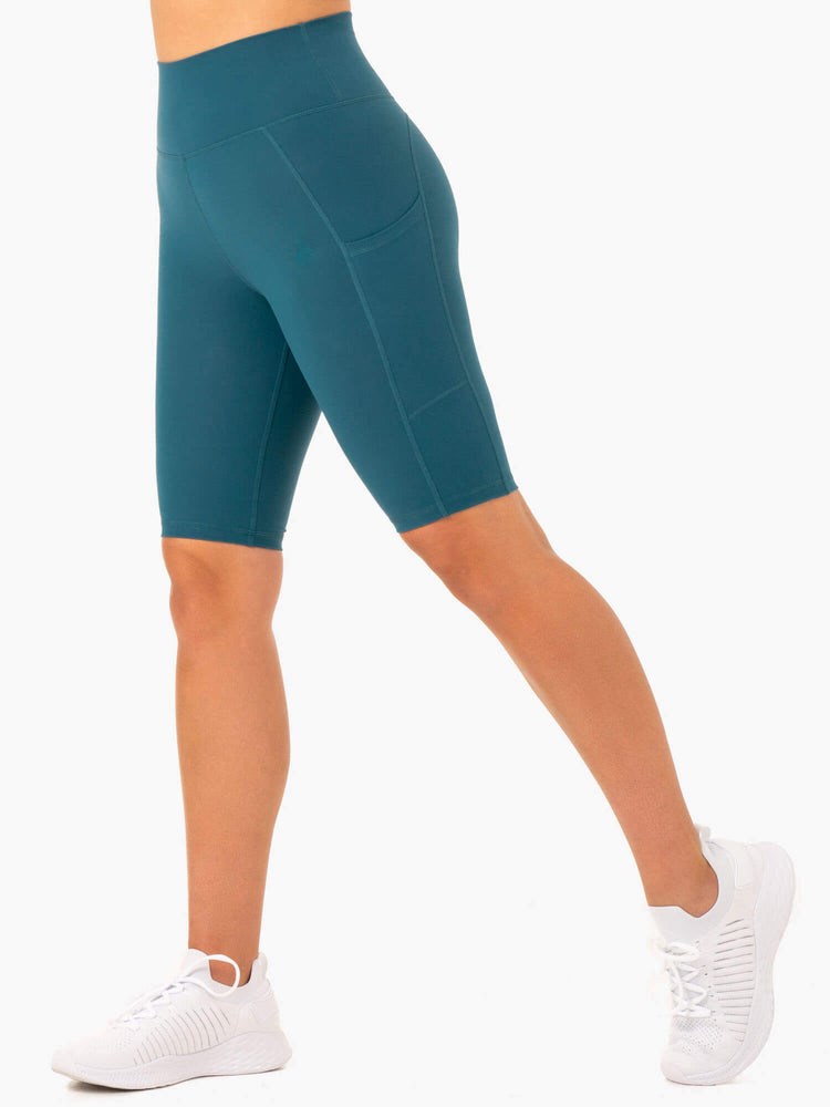 Ryderwear Reset High Waisted Pocket Bike Shorts Teal | EGD-376528