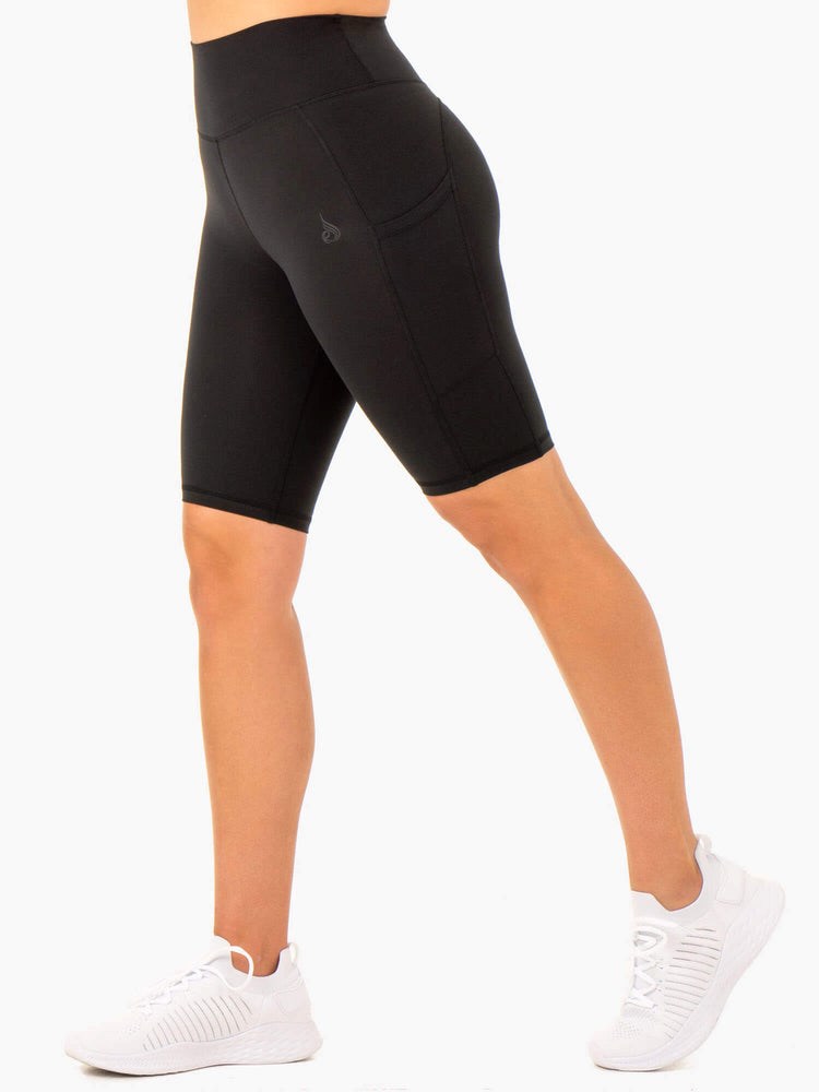 Ryderwear Reset High Waisted Pocket Bike Shorts Svarta | STR-357461