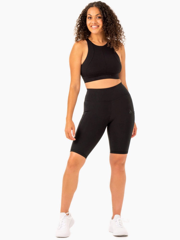 Ryderwear Reset High Waisted Pocket Bike Shorts Svarta | STR-357461