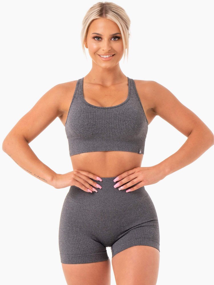 Ryderwear Rib Seamless Sports Bra Charcoal Marl | XBI-927861