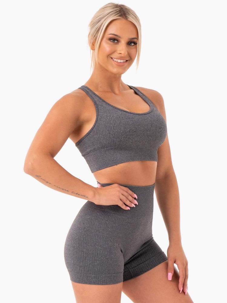 Ryderwear Rib Seamless Sports Bra Charcoal Marl | XBI-927861