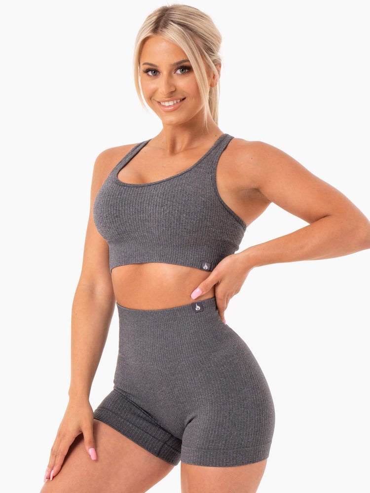 Ryderwear Rib Seamless Sports Bra Charcoal Marl | XBI-927861