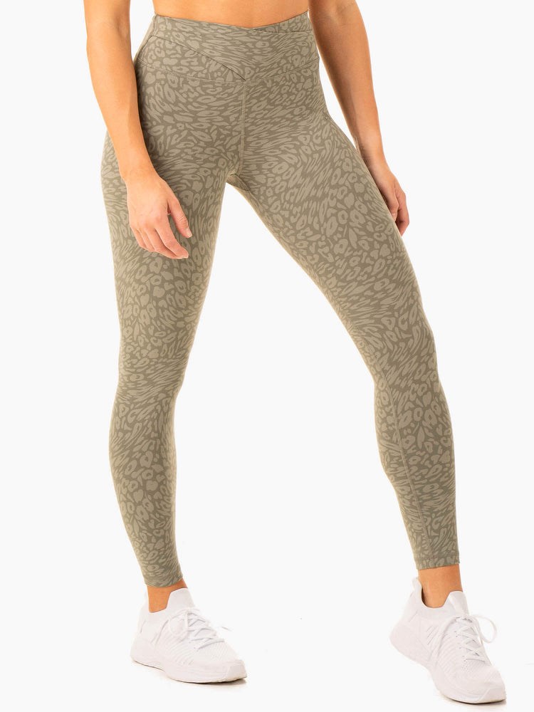 Ryderwear Rotation High Waisted Scrunch Leggings Khaki Leopard | SPI-845961