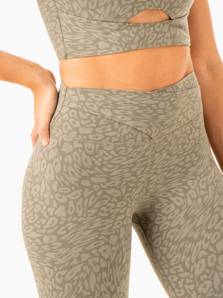 Ryderwear Rotation High Waisted Scrunch Leggings Khaki Leopard | SPI-845961