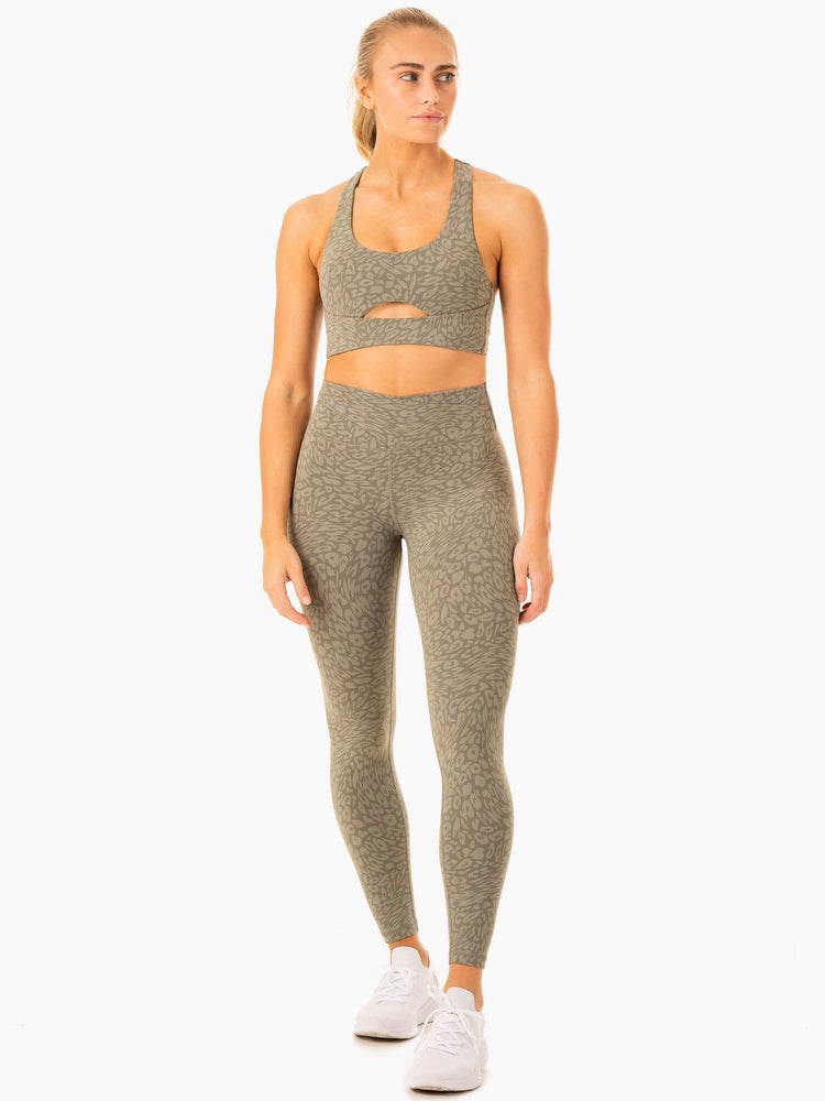 Ryderwear Rotation High Waisted Scrunch Leggings Khaki Leopard | SPI-845961