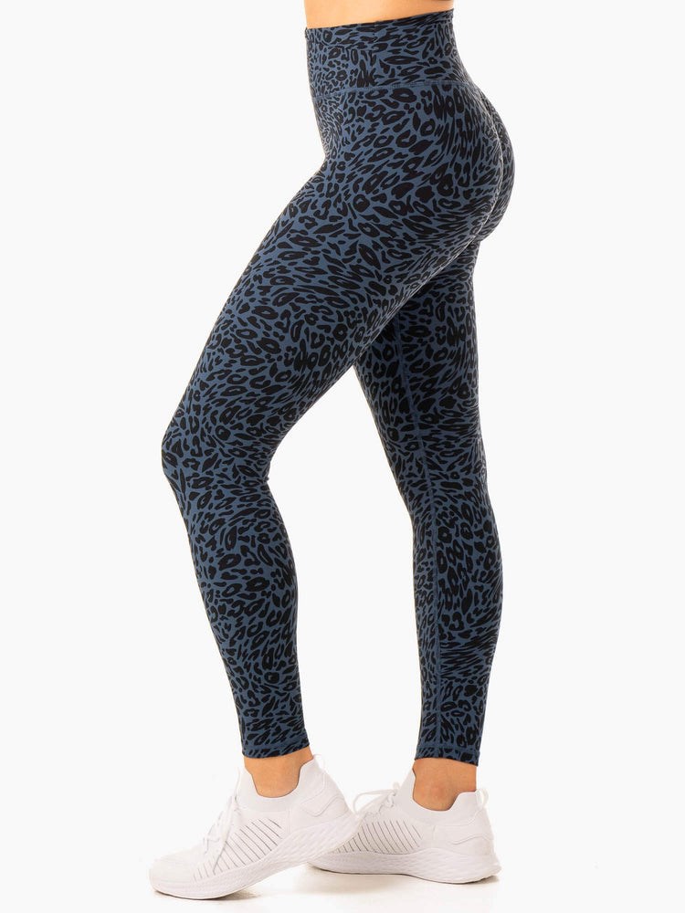 Ryderwear Rotation High Waisted Scrunch Leggings Marinblå Leopard | YZW-291736