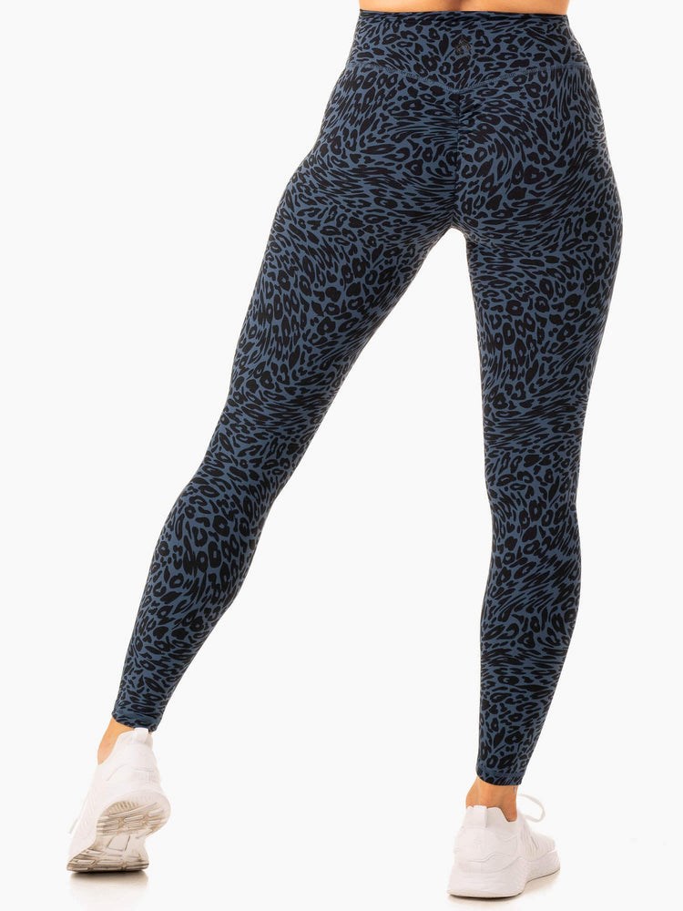 Ryderwear Rotation High Waisted Scrunch Leggings Marinblå Leopard | YZW-291736