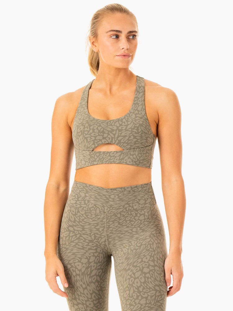 Ryderwear Rotation Sports Bra Khaki Leopard | ZOB-327694