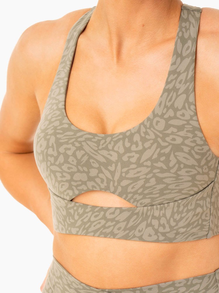 Ryderwear Rotation Sports Bra Khaki Leopard | ZOB-327694