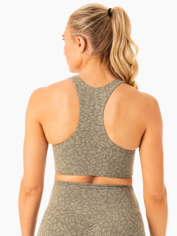 Ryderwear Rotation Sports Bra Khaki Leopard | ZOB-327694