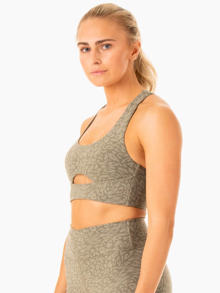 Ryderwear Rotation Sports Bra Khaki Leopard | ZOB-327694