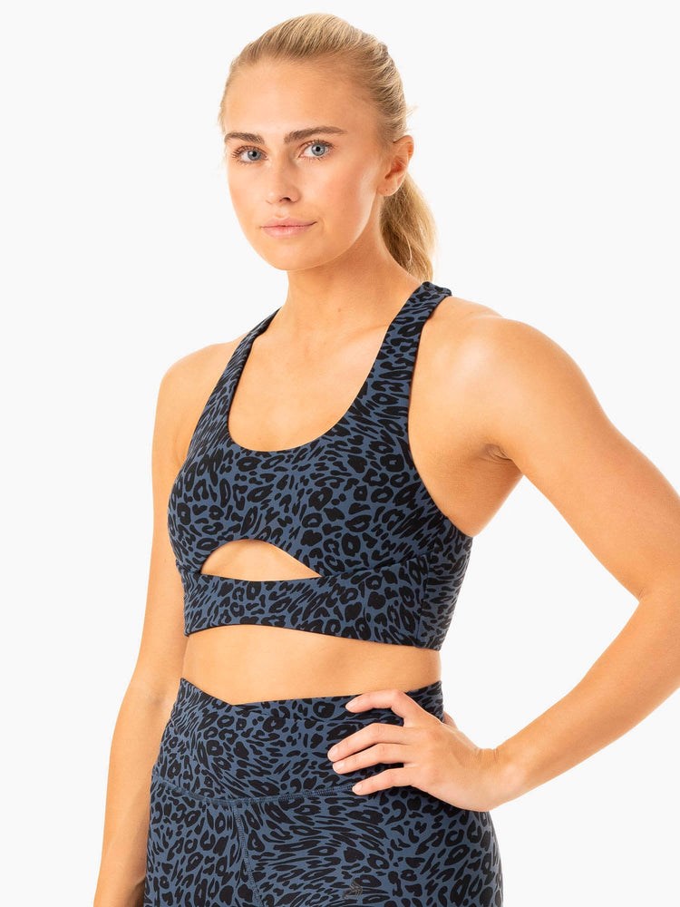 Ryderwear Rotation Sports Bra Marinblå Leopard | HXS-805639